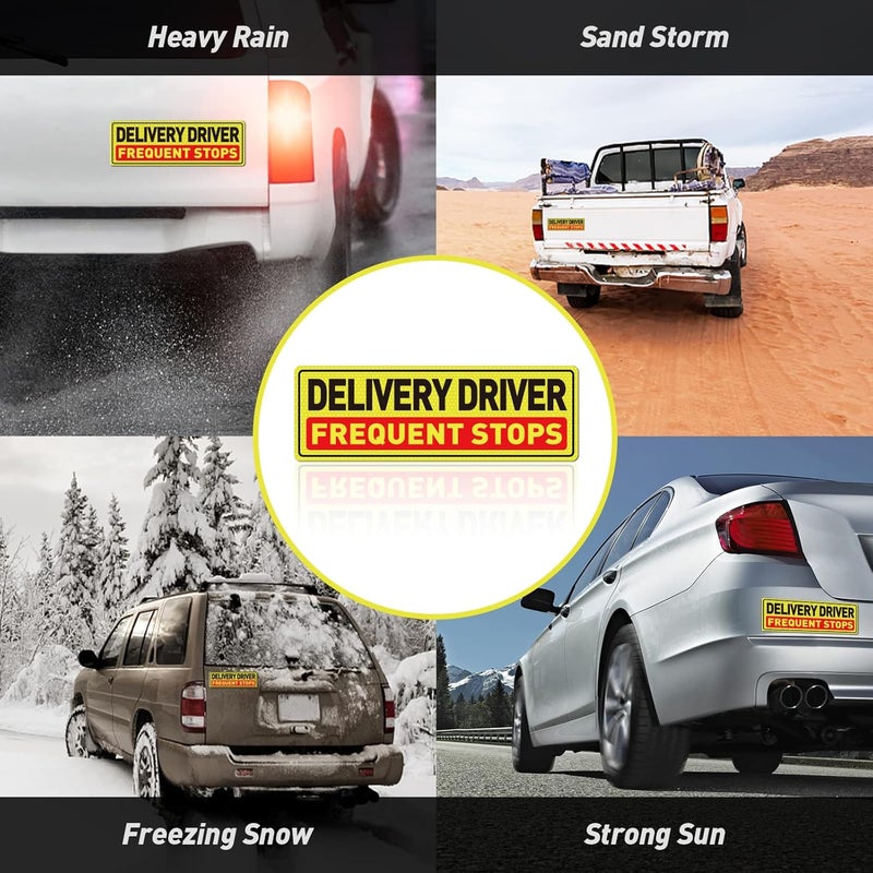 YIKIADA Delivery Driver Car Magnet 12 × 4 Inches Reflective Frequent Stops Magnetic Sticker Warning Safety Sign for Vehicle Truck 4 Pack - Image 4